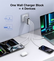 Chargeur rapide HNT 120W GaN 2USB-A 2USB-C 4 ports PD3.0 Adaptateur de charge murale multi-ports Cargador Rapido pour iPhone Samsung MacBook