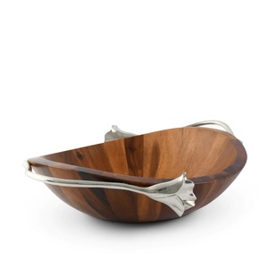Bol en bois véritable 100% vaisselle de table, article de décoration, taille personnalisée, bol en bois de table avec poignée en acier inoxydable - Product Image 4
