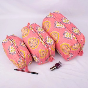 Ensemble 3 sacs à cosmétiques en coton écologique pêche matelassé résistant à l'eau durable fermeture à glissière grande capacité maquillage-livraison gratuite - Product Image 3