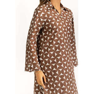 Conjunto Casual de Dos Piezas para Mujer, Estampado en Cambray Marrón, Tallas XS-XL, para Primavera/Verano, Blusa de Manga Tres Cuartos - Product Image 3