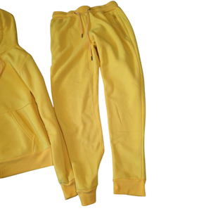 HULKGRIP SPORTS Ensemble de survêtement unisexe en molleton jaune 100% coton, ample, avec fermeture éclair, sweat à capuche et pantalon de jogging, deux pièces, logo personnalisé, streetwear, chaud - Product Image 4