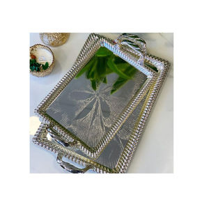 Plateau de service en acier inoxydable de forme ovale Plateau de service à thé et à café au design antique pour les meilleures ventes - Product Image 3