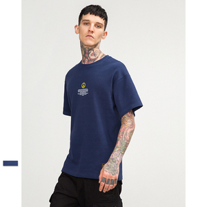 Camiseta M&O para Hombre, Color Azul Marino, Talla Grande, Algodón Waffle Terry, Impresión Serigráfica, Cuello Redondo, Manga Corta, Estilo Casual - Product Image 3