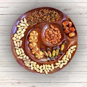 Assiette de service ronde en bois poli, écologique et durable, avec design personnalisable, style classique pour la maison et les fêtes - Product Image 1