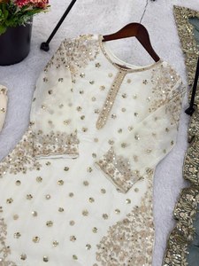 Conjunto de 3 Piezas para Mujer, Color Verde, Hermoso Diseño Tradicional Pakistaní Indio, Salwar Kameez, Sin Arrugas, Protección Solar, Rápido - Product Image 3