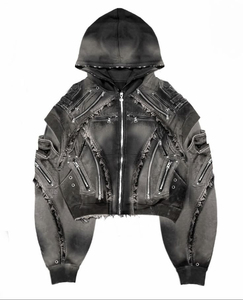 Sweat à capuche streetwear avec patch déchiré sur le devant, 100% coton, hiver, écologique, créez votre propre logo, nous vous fournirons tout - Product Image 4