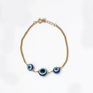 Bracelet pour femme plaqué or 18 carats avec breloque œil porte-bonheur, pierre naturelle et fermoir mousqueton pour usage quotidien et protection - Product Image 3