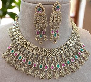 Conjunto de collar Rajwadi chapado en oro de calidad superior tradicional con pendientes para mujer, conjunto de collar clásico para ropa de boda - Product Image 6