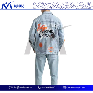 Veste en jean pour hommes de couleur bleu clair nouveau design veste en jean pour hommes surdimensionnée avec logo imprimé en tissu respirant et boutons - Product Image 3