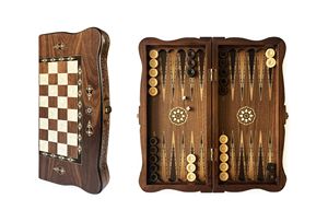 Carvo handmade bằng gỗ backgammon Set Walnut giữa kích thước 52 cm với mẹ của Ngọc Trai Cờ và miếng gỗ Hoàng Dương - Product Image 2