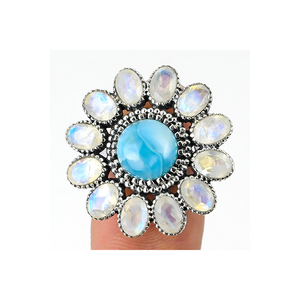 Larimar de alta calidad y piedra lunar piedra preciosa sólida 925 anillos finos joyería OEM piedra natal regalos del Día de San Valentín - Product Image 1