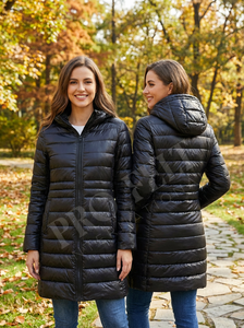 Manteau d'hiver matelassé à capuche long de qualité supérieure, brillant, chaud, léger, respirant, avec fermeture éclair - Product Image 2