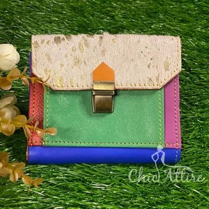 Nouveaux vrais cheveux faits à la main sur la peau métallique fourrure cuir femmes portefeuilles élégant coloré multi utilisations sacs à main ATM porte-cartes portefeuilles - Product Image 1