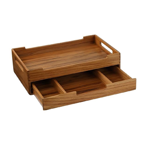 Bandeja de madera con acabado natural para servir café de mesa de cocina o uso doméstico decorativo con estilo rústico hecho a mano - Product Image 4
