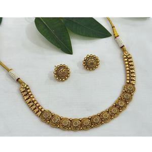 Conjunto de Collar y Aretes Chapados en Oro de la Mejor Calidad, Estilo Étnico Tradicional, para Bodas y Festivales, Colección para Mujer - Product Image 1