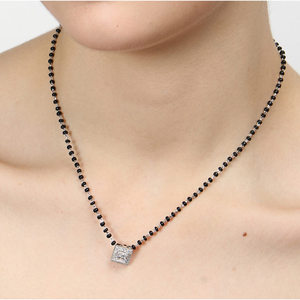 Collar Mangalsutra Geométrico Chapado en Oro sobre Plata, Cadena Étnica Religiosa con Cuentas, Diamantes y Perlas, Regalo para Esposas - Product Image 6