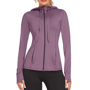 Sudadera con capucha de punto para mujer, para invierno/otoño, con logo frontal personalizado, color liso, cremallera completa, holgada, transpirable, antiencogimiento, para correr al aire libre - Product Image 6