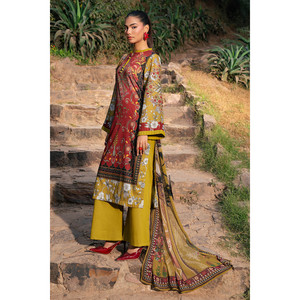 ชุดสูทผ้าลอนพิมพ์ลาย 3 ชิ้นสำหรับผู้หญิง พร้อมผ้าคลุมไหล่ชีฟอง รุ่น SD-52207 - Product Image 1