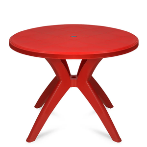 Juego de mesa de comedor redonda de plástico resistente a la intemperie con cuatro sillas diseñadas para un fácil mantenimiento y cómodos asientos en el jardín - Product Image 2