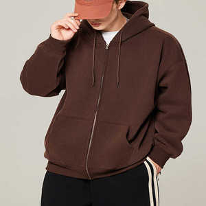 Sweat à capuche surdimensionné d'hiver de haute qualité pour hommes, technique de broderie en polaire à fermeture éclair, col à capuche teint uni - Product Image 4