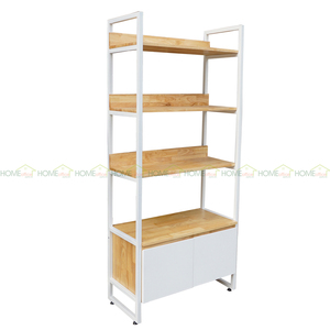 Estante de Madera de Caucho de 4 Niveles con Estructura de Hierro para Decoración de Sala de Estar, Fácil Instalación - Product Image 6