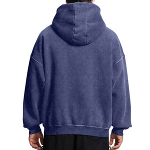 Sweat à capuche imperméable en molleton 100% coton, streetwear personnalisé, hiver, broderie de patchs usés, lavage à l'acide, délavé au soleil, poids lourd pour homme - Product Image 2