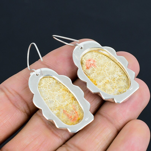 Hermosos pendientes de piedras preciosas de Coral, Pendientes colgantes de plata hechos a mano de alambre francés de Plata de Ley 925 para mujeres y niñas, joyería - Product Image 4