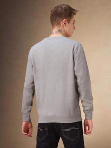 <b>Men's</b> <b>Grey</b> Solid 100% Cotton Regular Fit Full Sleeve Windproof Breathable Pullover <b>Sweatshirt</b> Wholesale for Winter Use Digital - Product Image 4