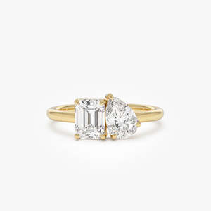 Anillo de Diamante Cultivado en Laboratorio con Corte Esmeralda y Pera, Hecho a Mano, 1.50 Ct E-F VS, Oro Sólido de 14K, Regalo de Aniversario de Bodas - Product Image 3