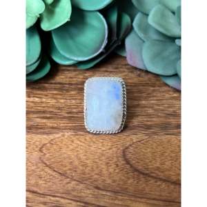 Reda Galvan Oval Moonstone & Sterling Silver <b>Ring</b> Rhodium Plated Size 6.25 - Product Image 1