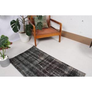 Petit tapis turc de 2,1 x 3,9 pieds, tapis vintage, tapis en laine patchwork noir et gris - Product Image 3