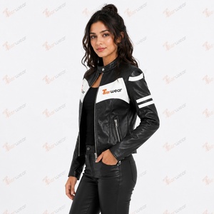 Veste Moto Femme Tiierwear en Cuir PU Noir avec Fermeture Éclair, Col Montant, Manches Longues, Motif Uni, Style Automne - Product Image 3