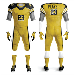 Uniforme de football américain sublimé en polyester 100% personnalisé pour hommes maillot court en sergé respirant jaune noir - Product Image 1