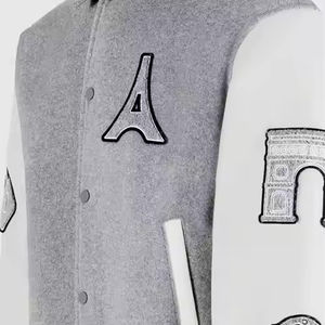 Chaqueta Vintage de Alta Calidad para Hombre, Bordada Personalizada, de Lana, Gris y Blanca, con Parche de París, Estilo Universitario, Ropa de Calle, Nueva Colección de Invierno - Product Image 5
