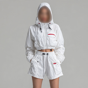 Women Crop Windbreaker Jacket Rain Shorts Set Hiking Mountain Waterproof Suit Ladies Rain <b>Camping</b> <b>Wind</b> <b>breaker</b> Shorts Set - Product Image 2