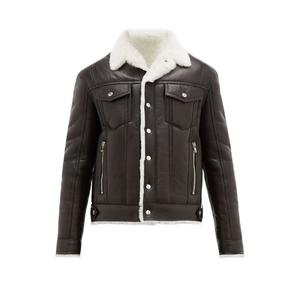 Chaqueta de cuero genuino de calidad de estilo callejero cálido de invierno para hombre recién llegado con chaqueta marrón voladora de piel de oveja real - Product Image 1