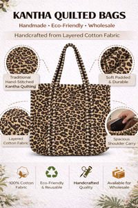 Sac fourre-tout matelassé Kantha en coton fait main, couleur unie, fermeture éclair, été automne, sac à bandoulière, sac de shopping, sac de voyage, vente en gros - Product Image 6