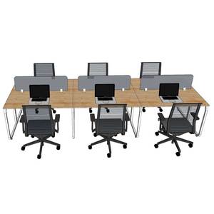 Contemporary 6-Person Minimalist Cluster <b>Workstation</b> HBMN033 Office Desks with Modern Metal Legs and Melamine Style - Product Image 2