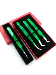 Professionnel Kelly Vert Poudre Revêtement Différents Styles Extension De Cils Pince À Épiler En Acier Inoxydable Diamant Grip Beauté Outils - Product Image 2