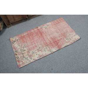 Vintage 2x3.6 ft Rug, Small Turkish Rug, <b>Red</b> White Plants & trees <b>Wool</b> Rug - Product Image 2