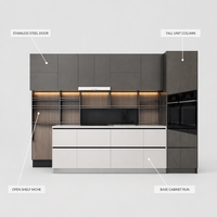 Set Kabinet Dapur Modular Modern Kaca Stainless Steel Custom Axcellent untuk Proyek Bangunan Apartemen Villa