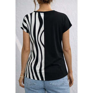 Women'<b>s</b> Short-Sleeved Mandarin V-Neck Woven Viscose <b>Blouse</b>, 37284 - Black - Product Image 4