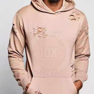 Mode tenue à la mode nouveau Design à manches longues hommes coton mélangé à capuche Slim Fit solide couleur unie hommes à capuche en détresse - Product Image 4