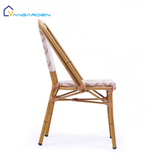Meubles de salle à manger d'extérieur avec cadre en aluminium rose blanc à rayures croisées chaise en tissu Teslin chaise de salle à manger Bistro français - Product Image 4
