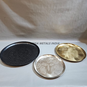 Luxueux plat d'autel doré antique 3 pièces avec un design inspiré de l'arbre sur des plaques en acier inoxydable durables pour une utilisation rituelle - Product Image 4