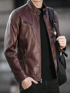 Chaquetas de cuero genuino para hombres de moda, chaqueta de hombre de color sólido de gamuza de otoño, chaqueta de cuero informal simple popular para hombres - Product Image 2