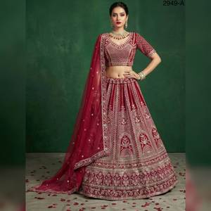 Lehenga Choli Tradicional para Mujer, Ropa India y Pakistaní, para Bodas y Fiestas, con Lentejuelas y Bordado Dori, Color Rosa, Gran Venta - Product Image 1