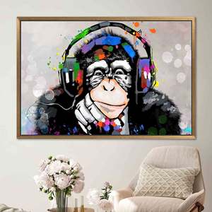 ศิลปะบนผ้าใบลายลิงคนรักดนตรีสมัยใหม่ - งานศิลปะพิมพ์ลายแบบนามธรรม,1P:กรอบสีทอง - Product Image 1