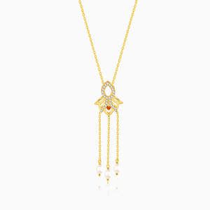 Collier de perles Gauri dorées Pendentif élégant avec chaîne à maillons - Product Image 2
