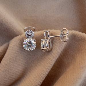 925 Sterling <b>Silver</b> Moissanite Stud <b>Dangle</b> <b>Earrings</b> Round White Stone Push Back Everyday Wear Statement Pieces Ready to Ship - Product Image 4